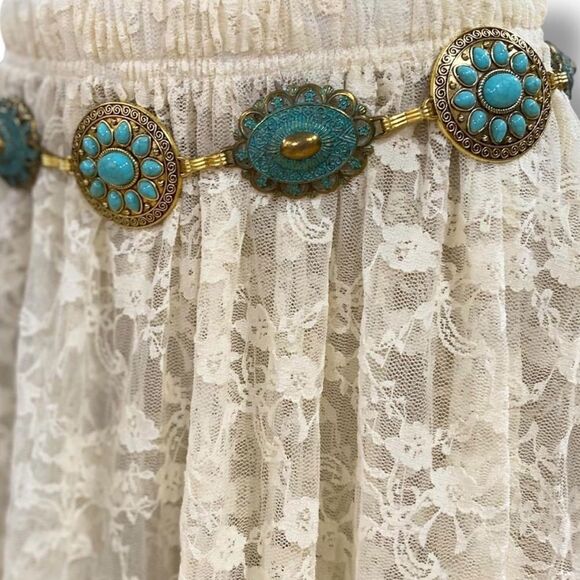 Western Turquoise Gold Patina Floral Concho Belt NWT main image 4